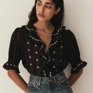 Doen Hettie Floral Pin-Tucked Cotton Top